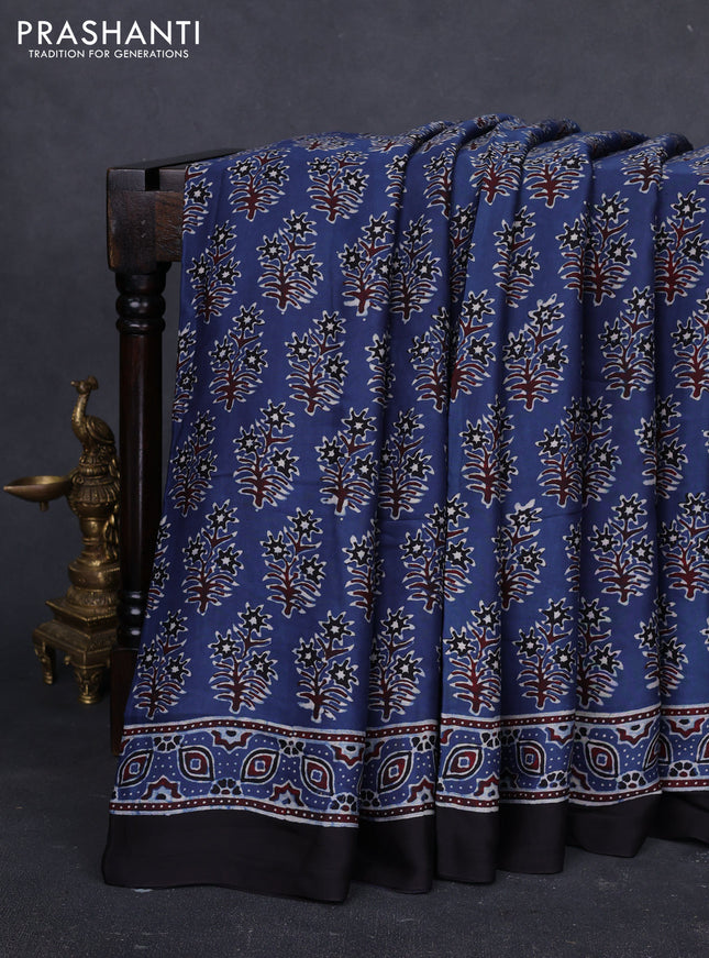 Modal silk saree indigo blue and black with allover ajrakh prints and printed border