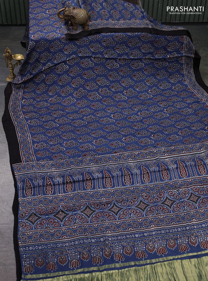 Modal silk saree indigo blue and black with allover ajrakh prints and printed border