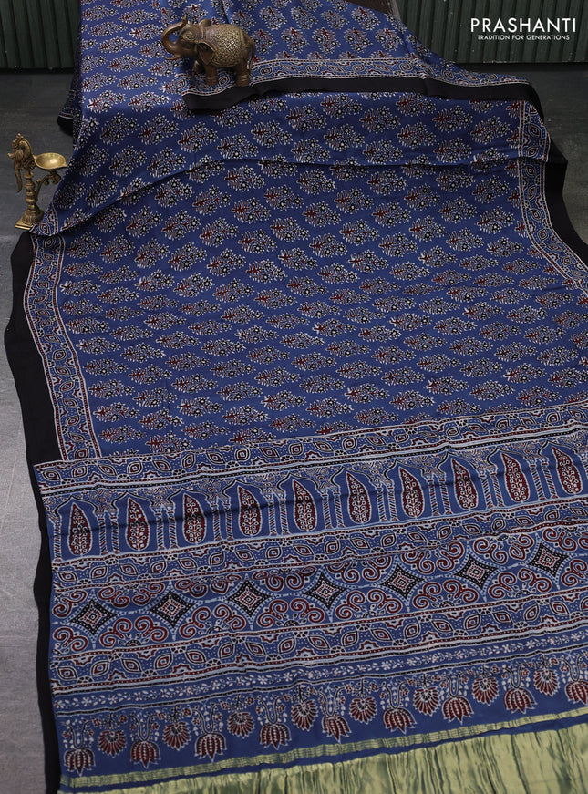 Modal silk saree indigo blue and black with allover ajrakh prints and printed border