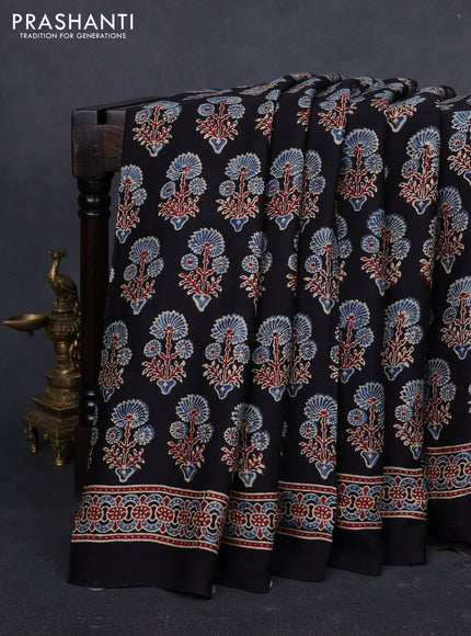 Modal silk saree black with allover ajrakh prints and printed border