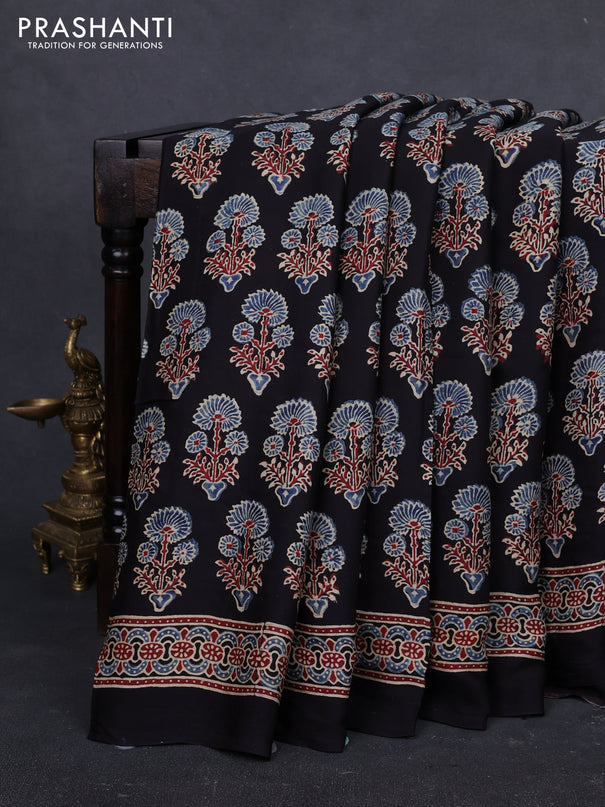 Modal silk saree black with allover ajrakh prints and printed border
