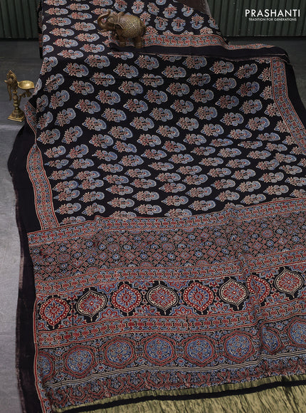 Modal silk saree black with allover ajrakh prints and printed border
