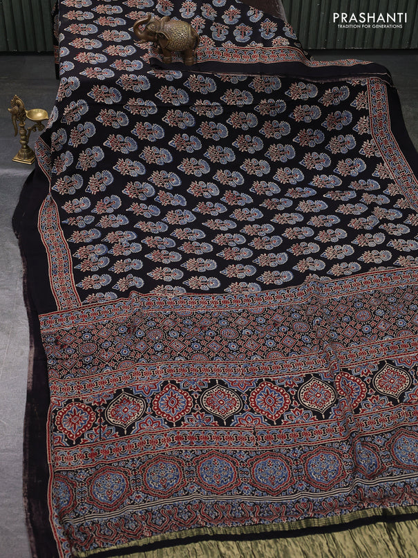 Modal silk saree black with allover ajrakh prints and printed border