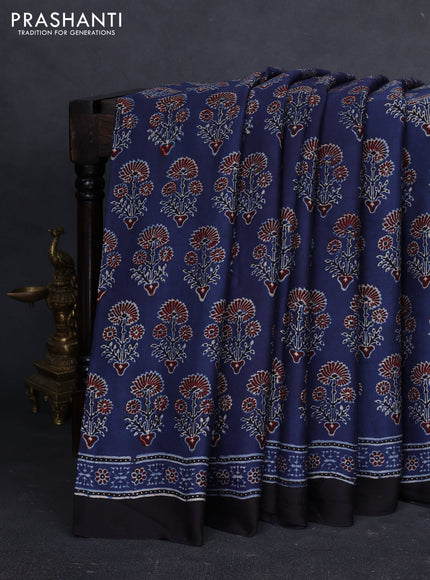 Modal silk saree indigo blue and black with allover ajrakh prints and printed border