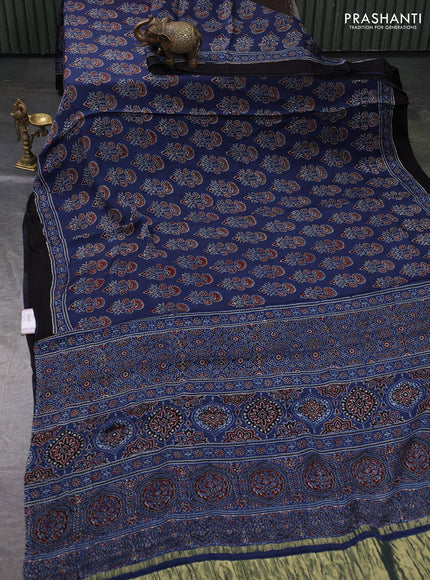 Modal silk saree indigo blue and black with allover ajrakh prints and printed border