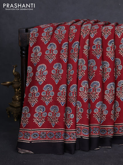 Modal silk saree maroon and black with allover ajrakh prints and printed border