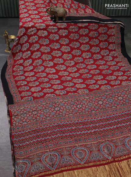 Modal silk saree maroon and black with allover ajrakh prints and printed border