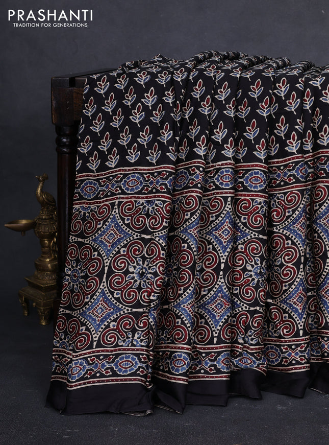 Modal silk saree black with allover ajrakh prints and printed border