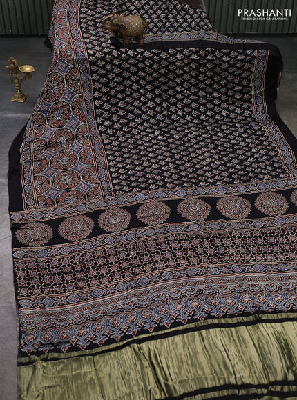Modal silk saree black with allover ajrakh prints and printed border