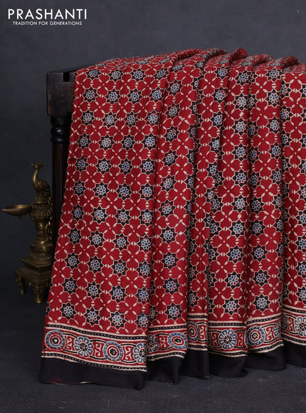 Modal silk saree maroon and black with allover ajrakh prints and printed border