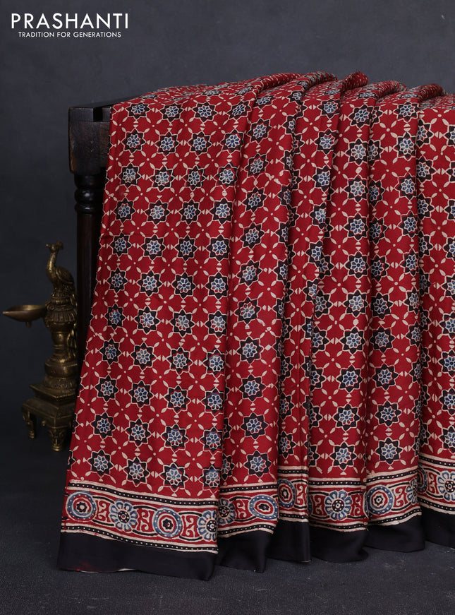 Modal silk saree maroon and black with allover ajrakh prints and printed border