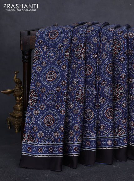 Modal silk saree indigo blue and black with allover ajrakh prints and printed border