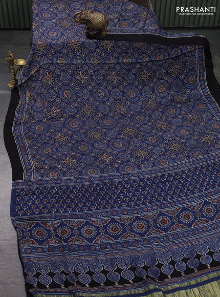 Modal silk saree indigo blue and black with allover ajrakh prints and printed border