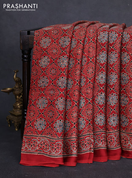 Modal silk saree maroon with allover ajrakh prints and printed border