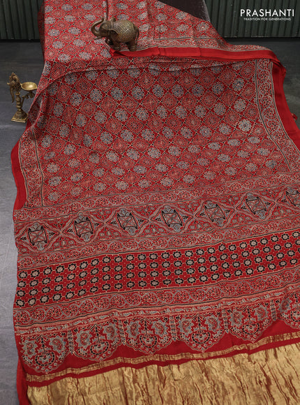 Modal silk saree maroon with allover ajrakh prints and printed border