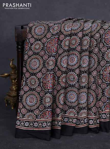 Modal silk saree black with allover ajrakh prints and printed border
