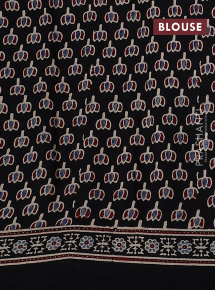 Modal silk saree black with allover ajrakh prints and printed border