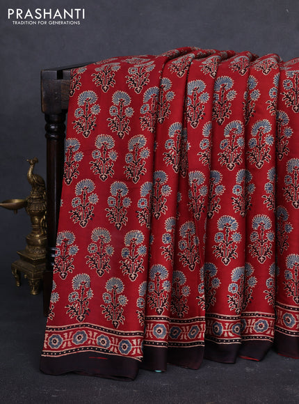 Modal silk saree maroon and black with allover ajrakh prints and printed border