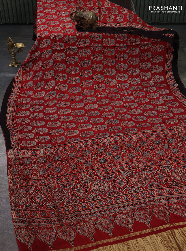 Modal silk saree maroon and black with allover ajrakh prints and printed border