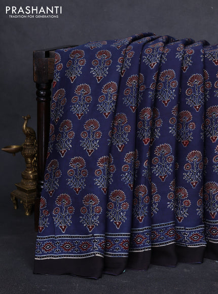 Modal silk saree indigo blue and black with allover ajrakh prints and printed border