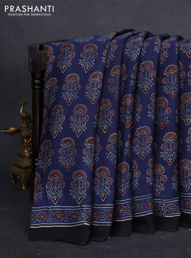 Modal silk saree indigo blue and black with allover ajrakh prints and printed border
