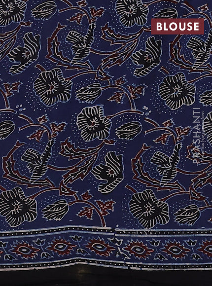 Modal silk saree indigo blue and black with allover ajrakh prints and printed border