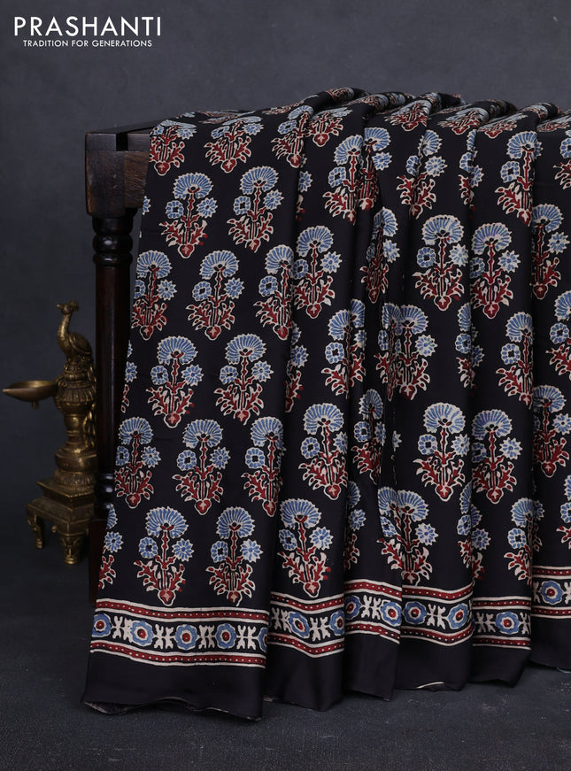 Modal silk saree black with allover ajrakh prints and printed border