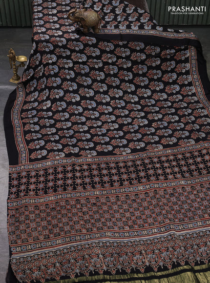 Modal silk saree black with allover ajrakh prints and printed border
