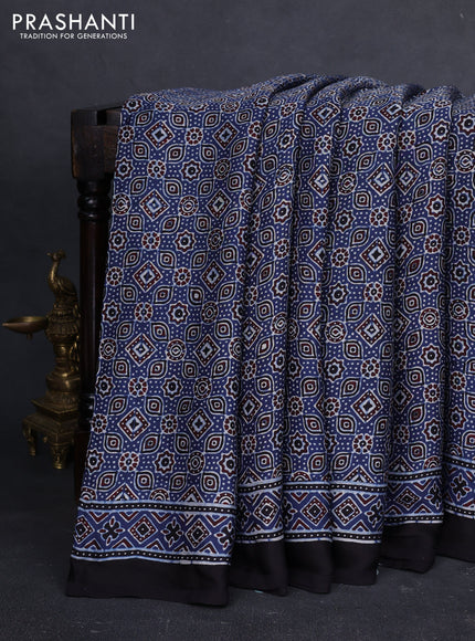 Modal silk saree indigo blue and black with allover ajrakh prints and printed border
