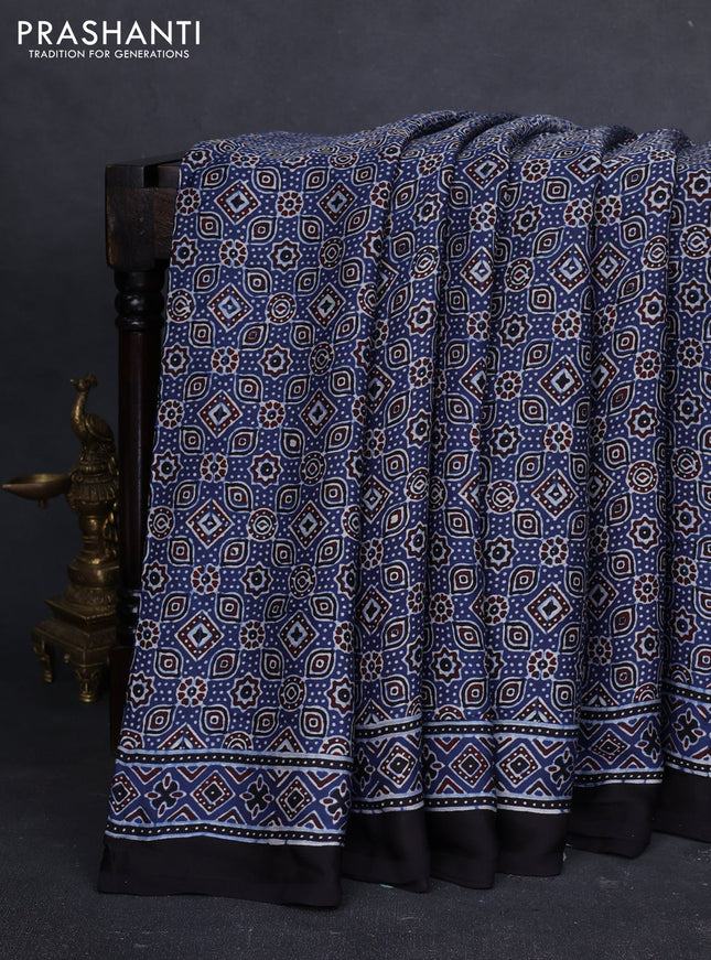 Modal silk saree indigo blue and black with allover ajrakh prints and printed border