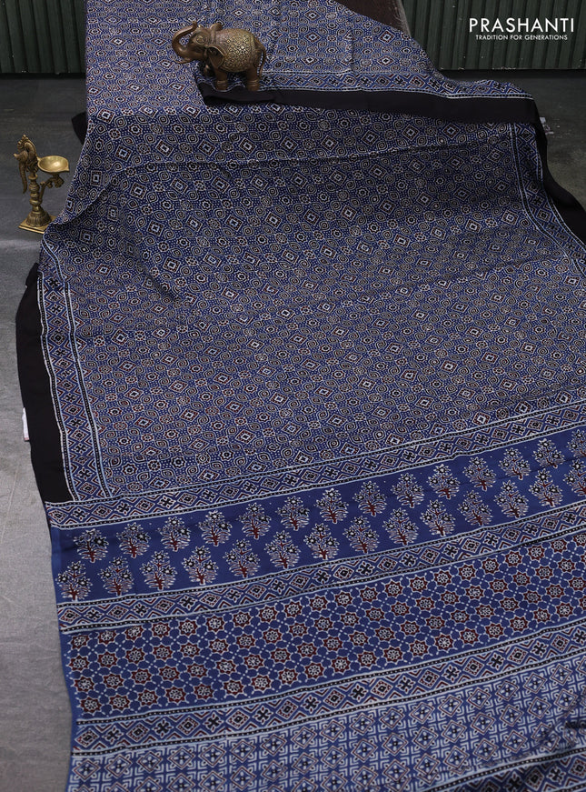 Modal silk saree indigo blue and black with allover ajrakh prints and printed border