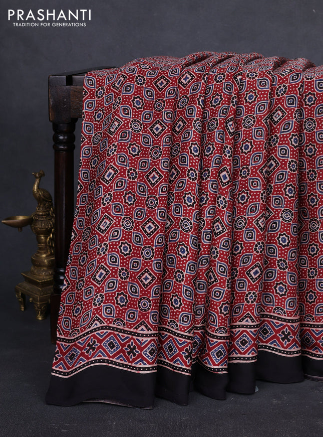 Modal silk saree maroon and black with allover ajrakh prints and printed border