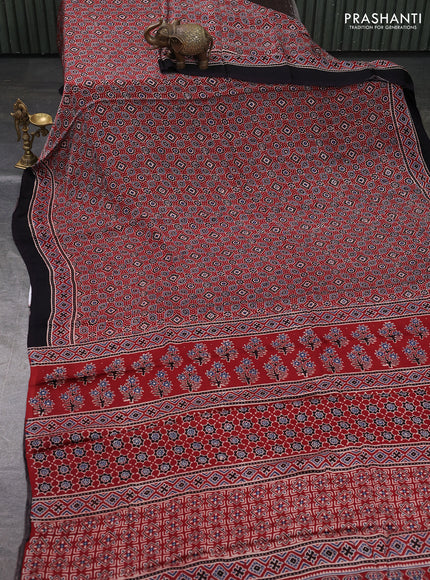 Modal silk saree maroon and black with allover ajrakh prints and printed border