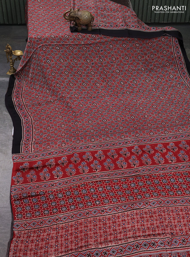 Modal silk saree maroon and black with allover ajrakh prints and printed border