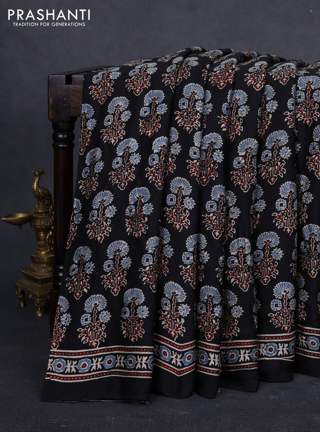 Modal silk saree black with allover ajrakh prints and printed border