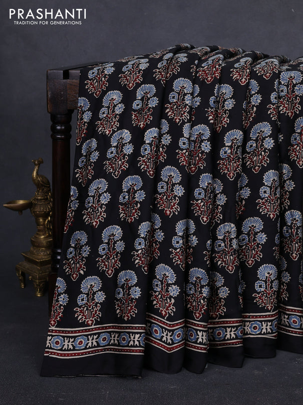 Modal silk saree black with allover ajrakh prints and printed border