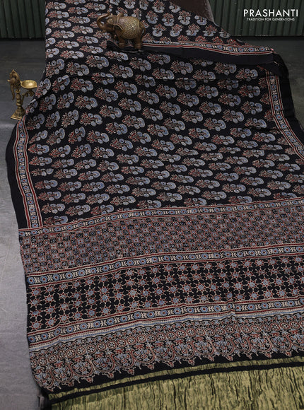 Modal silk saree black with allover ajrakh prints and printed border