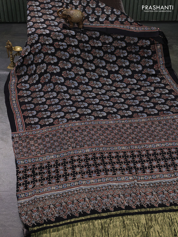 Modal silk saree black with allover ajrakh prints and printed border