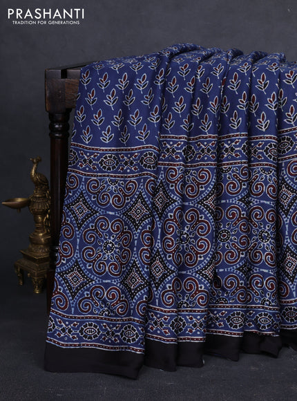 Modal silk saree indigo blue and black with allover ajrakh prints and printed border
