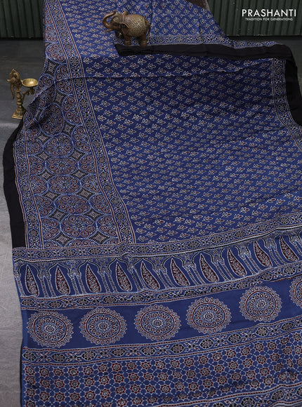 Modal silk saree indigo blue and black with allover ajrakh prints and printed border