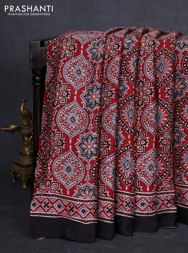 Modal silk saree maroon and black with allover ajrakh prints and printed border