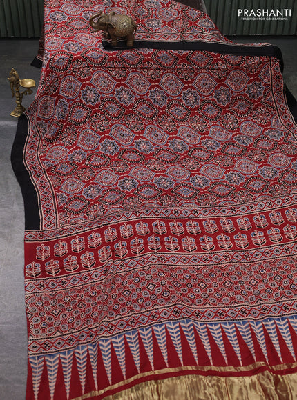 Modal silk saree maroon and black with allover ajrakh prints and printed border