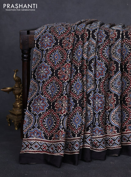 Modal silk saree black with allover ajrakh prints and printed border