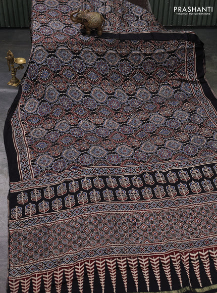Modal silk saree black with allover ajrakh prints and printed border