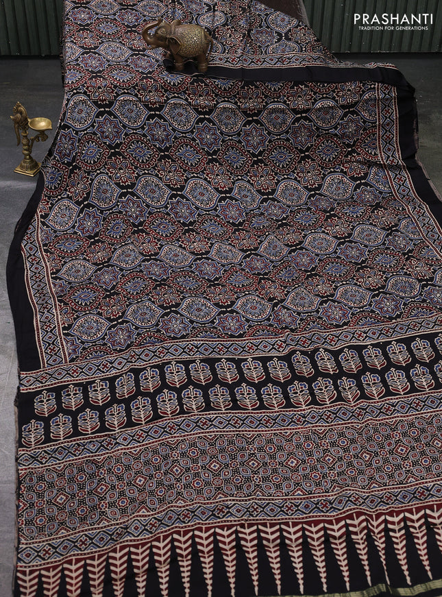 Modal silk saree black with allover ajrakh prints and printed border