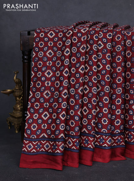 Modal silk saree maroon with allover ajrakh prints and printed border