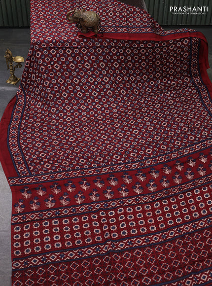 Modal silk saree maroon with allover ajrakh prints and printed border