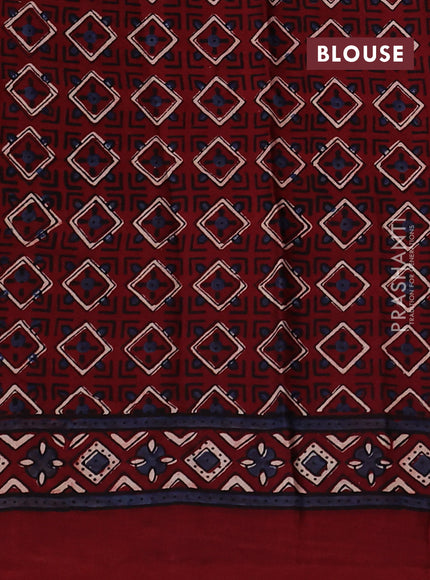Modal silk saree maroon with allover ajrakh prints and printed border