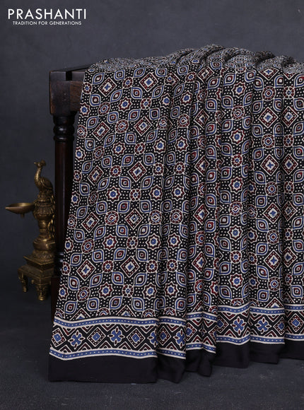 Modal silk saree black with allover ajrakh prints and printed border