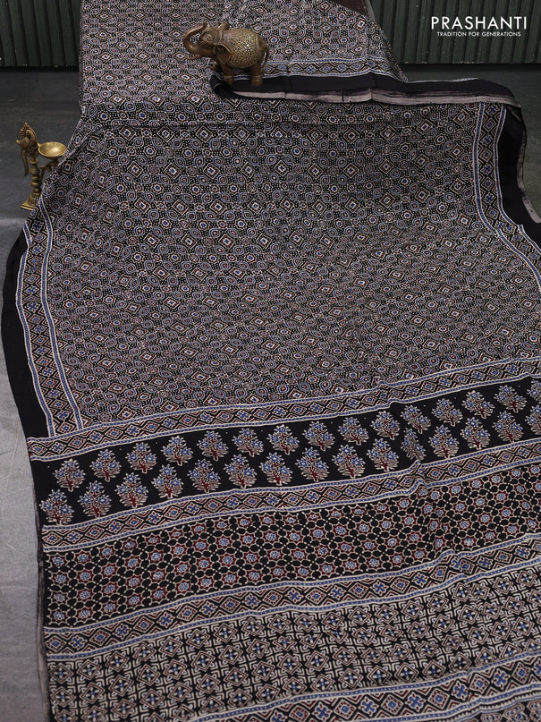 Modal silk saree black with allover ajrakh prints and printed border